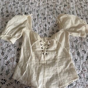 For Love and Lemons Corset Tie Cream Blouse Cottagecore Soft Girl Aesthetic